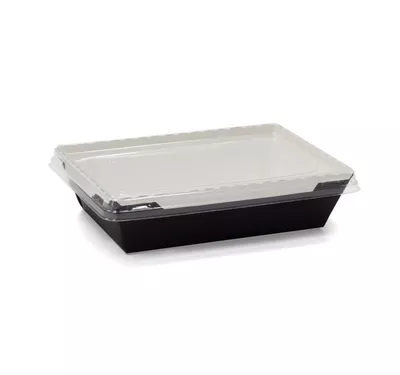 Контейнер бумажный Crystal Box с плоской крышкой, черный/белый, 500 мл 