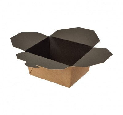 Контейнер бумажный Fold Box, черный/крафт, 600 мл	 