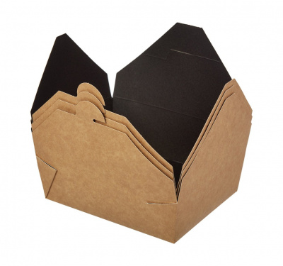 Контейнер бумажный Fold Box, черный/крафт, 950 мл	 