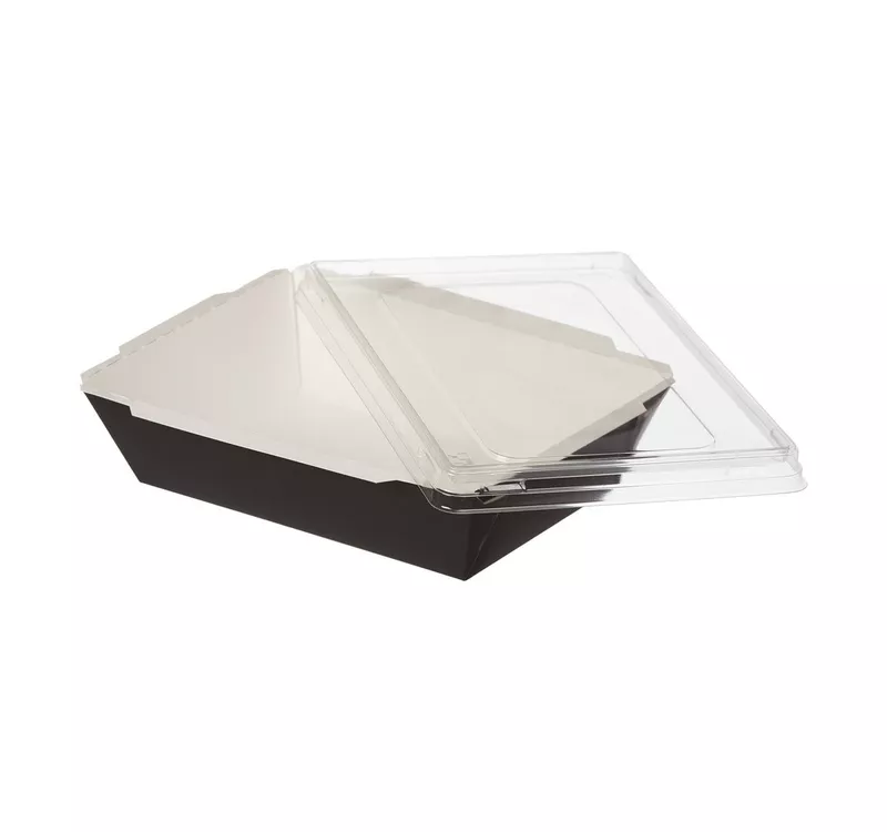 Контейнер бумажный Crystal Box с плоской крышкой, черный/белый, 500 мл  - 2