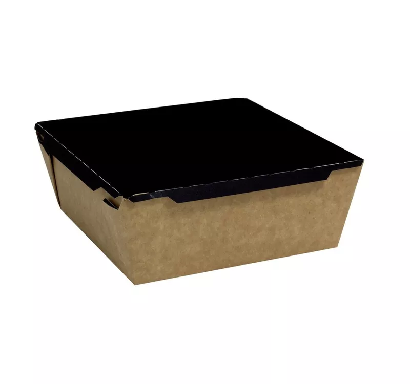 Контейнер бумажный Crystal Box с плоской крышкой, черный/крафт, 1200 мл  - 2