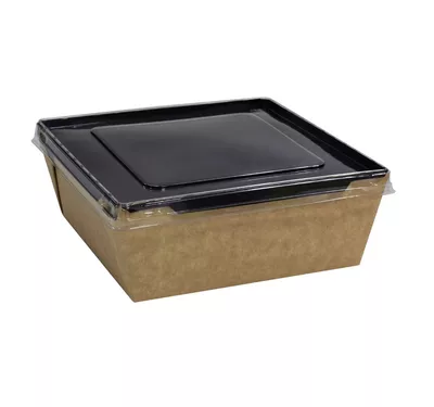 Контейнер бумажный Crystal Box с плоской крышкой, черный/крафт, 1200 мл 