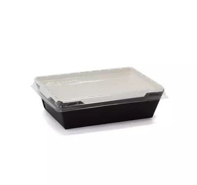 Контейнер бумажный Crystal Box с плоской крышкой, черный/белый, 400 мл 