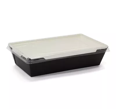 Контейнер бумажный Crystal Box с плоской крышкой, черный/белый, 800 мл 