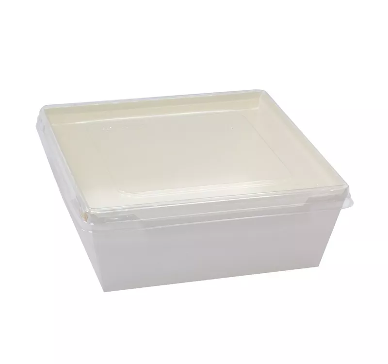 Контейнер бумажный Crystal Box с плоской крышкой, белый, 1200 мл 