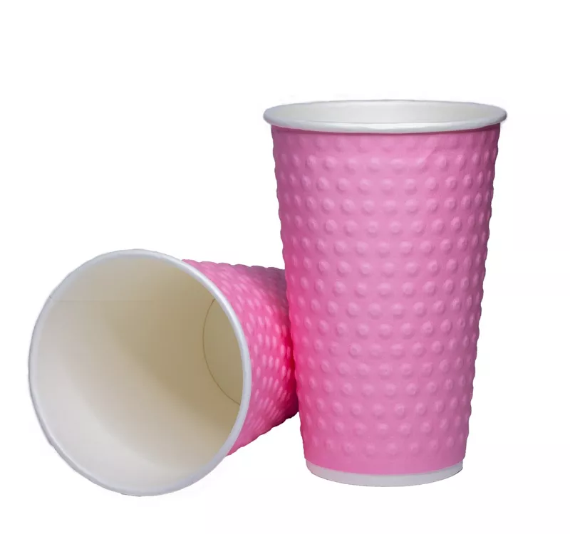 Стакан бумажный двухслойный Bubbles, Розовый, конгрев, 400 мл - 2
