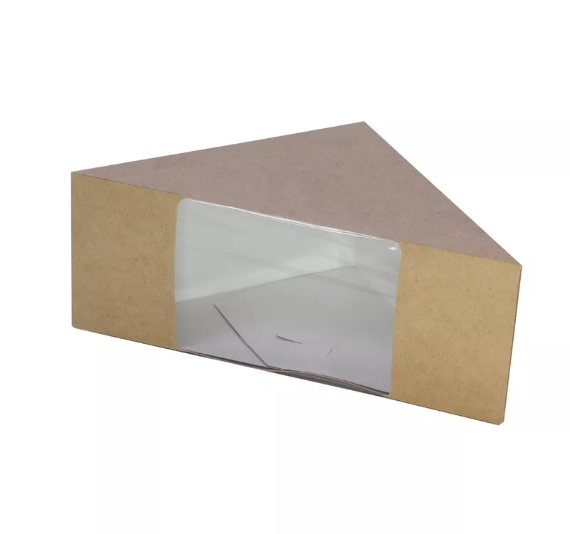 Контейнер бумажный для сэндвичей, 130*130*70 мм с окном, Крафт/белый - 2