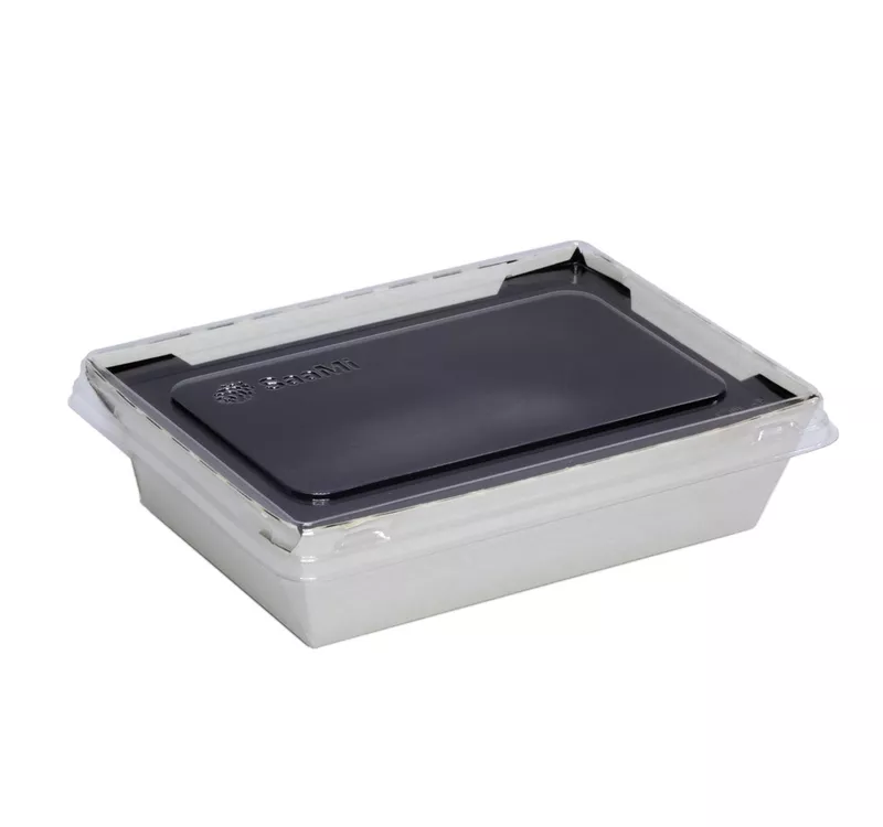 Контейнер бумажный Crystal Box с плоской крышкой, белый/черный, 500 мл 