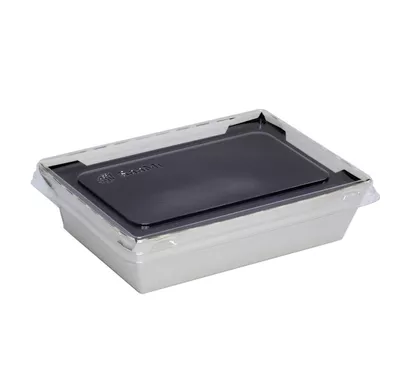 Контейнер бумажный Crystal Box с плоской крышкой, белый/черный, 500 мл 