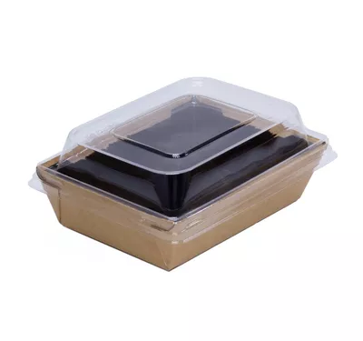 Контейнер бумажный Crystal Box с купольной крышкой, крафт/черный, 500 мл 