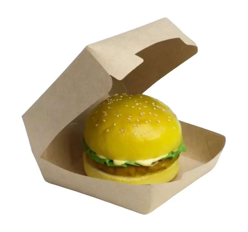 Double Kraft Paper Burger Box | Clamshell Box, 500 ml