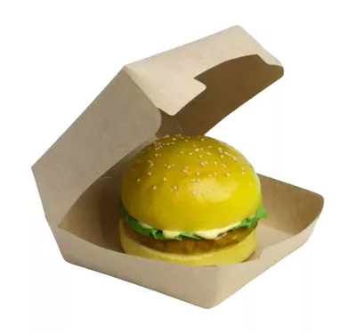 Double Kraft Paper Burger Box | Clamshell Box, 500 ml