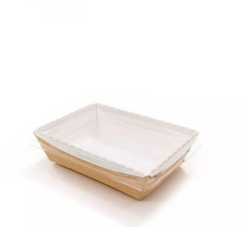 Контейнер бумажный Crystal Box с плоской крышкой, крафт, 500 мл 