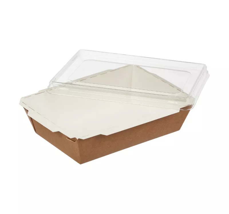 Контейнер бумажный Crystal Box с плоской крышкой, прямым дном, крафт, 500 мл - 2