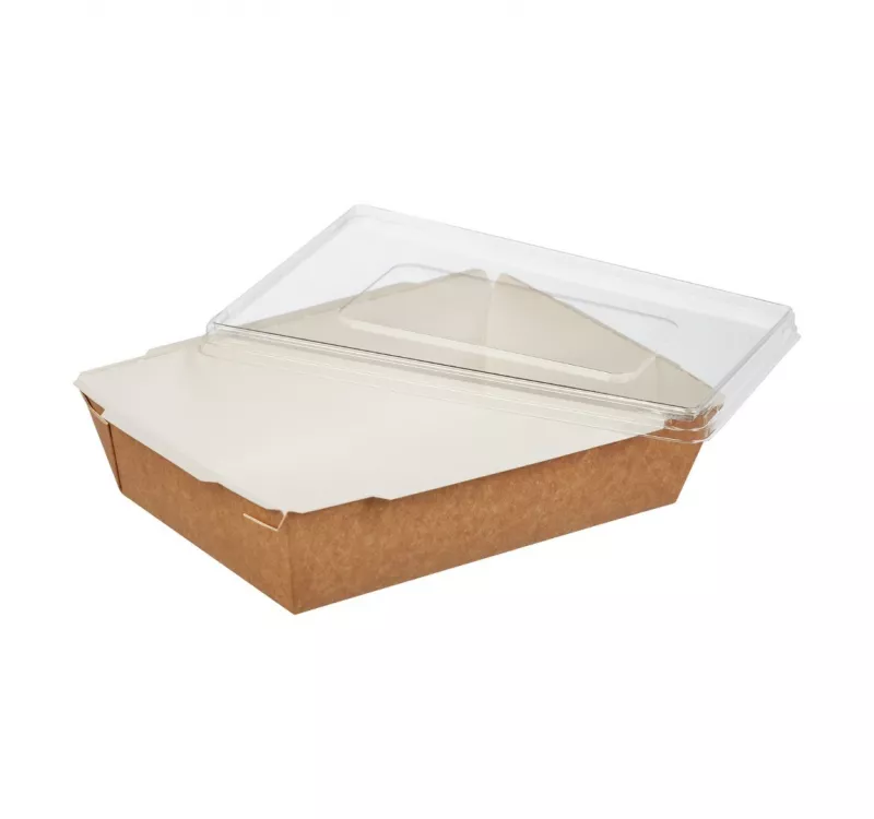 Контейнер бумажный Crystal Box с плоской крышкой, прямым дном, крафт, 1000 мл - 2
