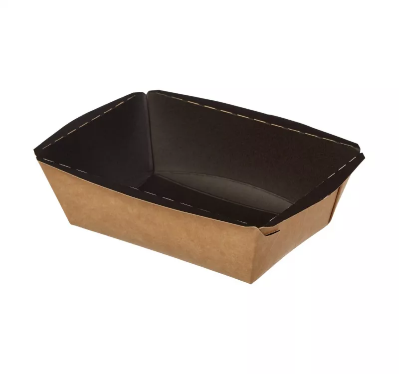 Контейнер бумажный Crystal Box с плоской крышкой, черный/крафт, 400 мл  - 3