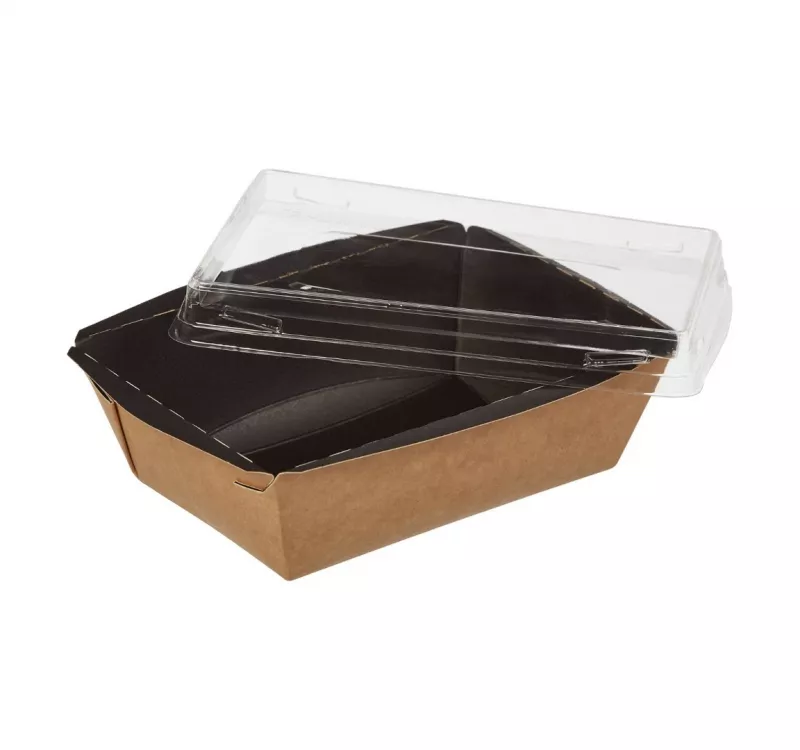 Контейнер бумажный Crystal Box с плоской крышкой, черный/крафт, 400 мл  - 2