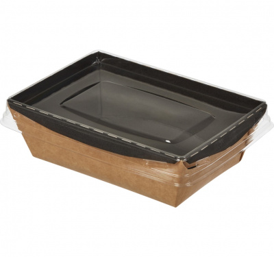 Контейнер бумажный Crystal Box с плоской крышкой, черный/крафт, 500 мл 