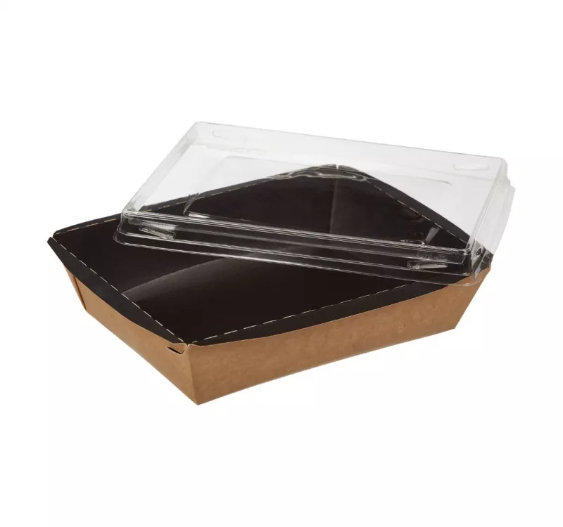 Контейнер бумажный Crystal Box с плоской крышкой, черный/крафт, 800 мл  - 2